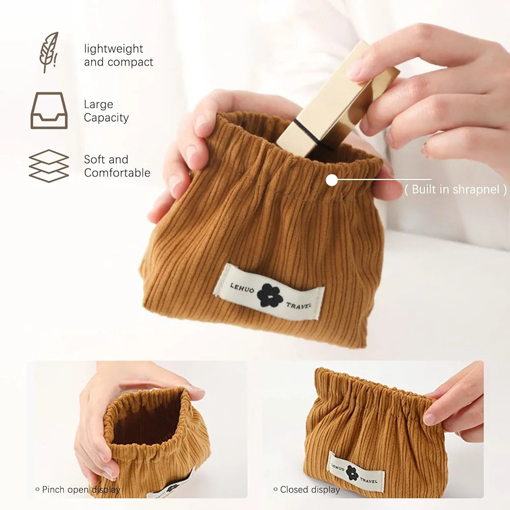 Portable Corduroy Elastic Storage Pouch