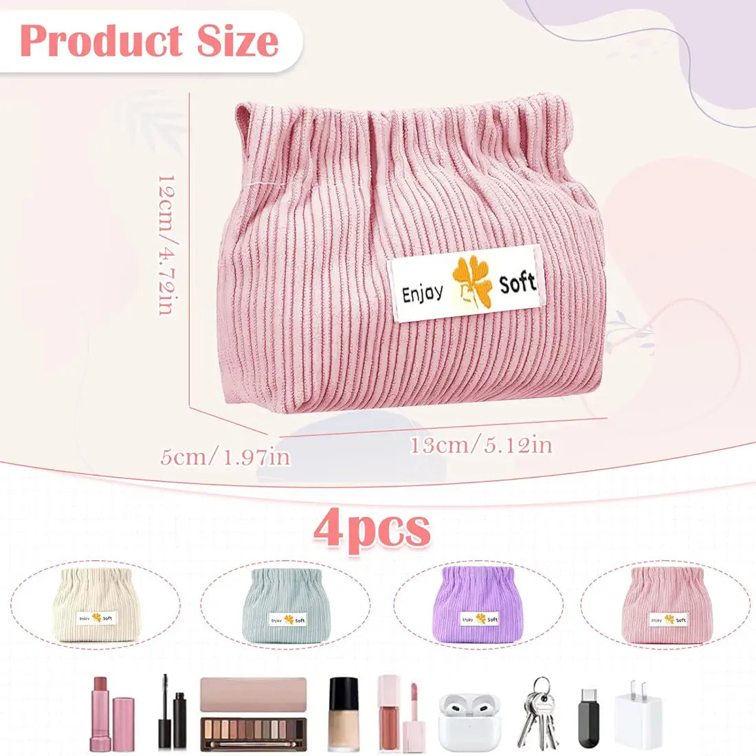 Portable Corduroy Elastic Storage Pouch