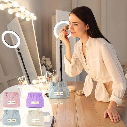 Portable Corduroy Elastic Storage Pouch