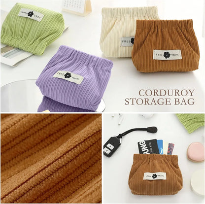 Portable Corduroy Elastic Storage Pouch