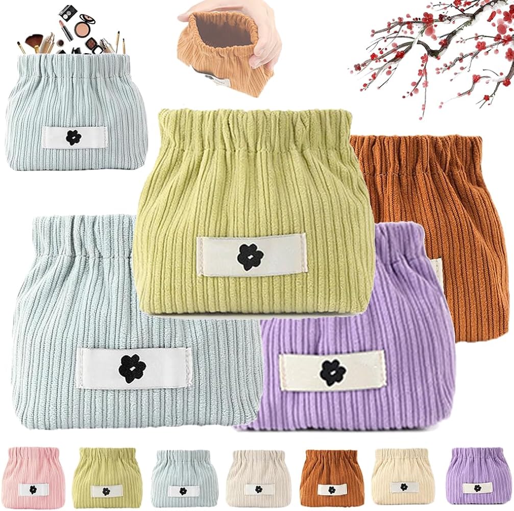 Portable Corduroy Elastic Storage Pouch