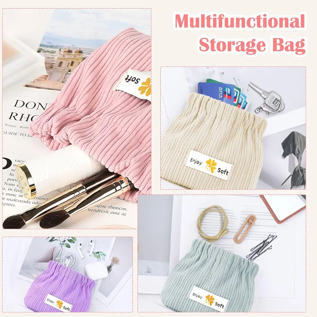 Portable Corduroy Elastic Storage Pouch