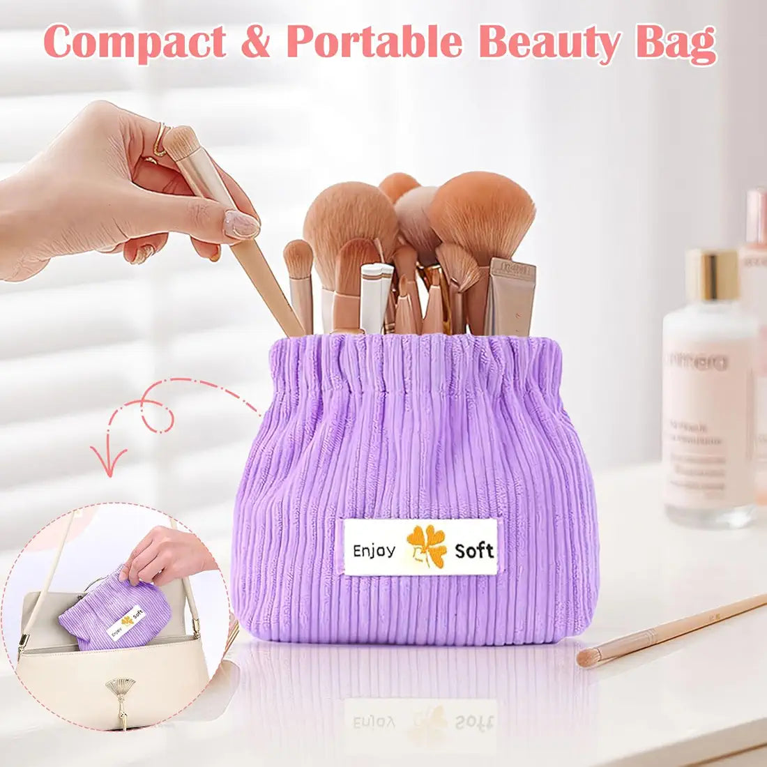 Portable Corduroy Elastic Storage Pouch