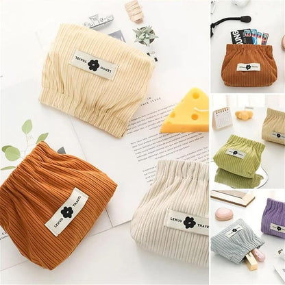 Portable Corduroy Elastic Storage Pouch
