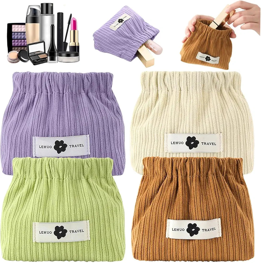 Portable Corduroy Elastic Storage Pouch